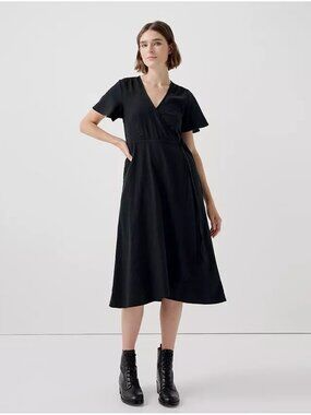 Pact Organic Cotton Cafe Crepe Wrap Dress Size M